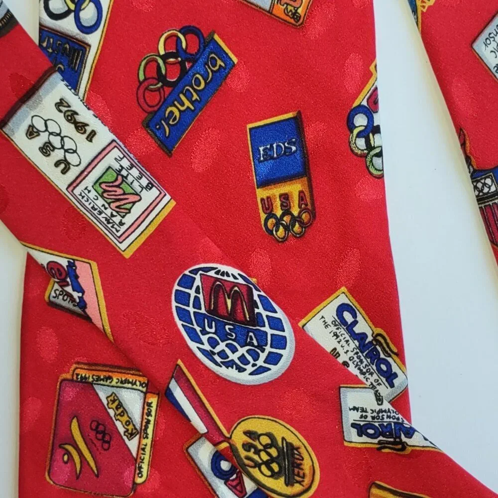 Vintage Nicole Miller Silk Neck Tie '92 Barcelona US Olympic Collectible Logos